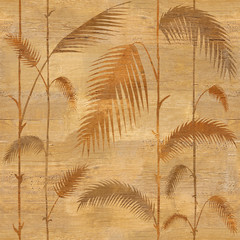 Decorative tropical botanical leaves - Interior wallpaper - seamless background - wooden texture