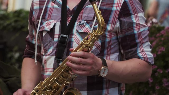 Music band playing on the street, close-up shot