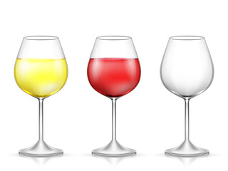 Realistic glass of wine. Vector illustration on white background.