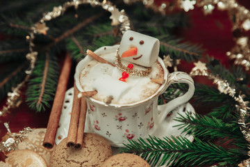christmas marshmallow man in a cup of coffee