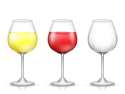 Realistic glass of wine. Vector illustration on white background.
