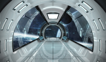 Spaceship interior with view on planets 3D rendering elements of this image furnished by NASA © sdecoret