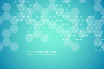 Abstract hexagonal molecule background, genetic and chemical compounds system. Geometric graphics and connected lines with dots. Scientific and technological concept, vector illustration