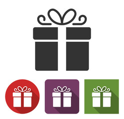 Gift box icon in different variants with long shadow