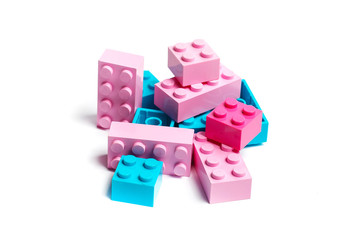 Toy building colorful blocks on white background