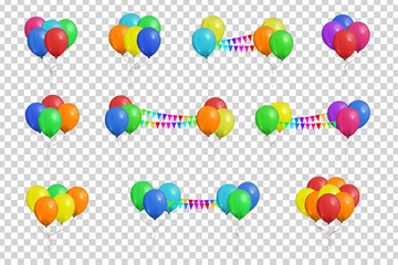 Vector set of realistic isolated balloons for celebration and decoration on the transparent background.