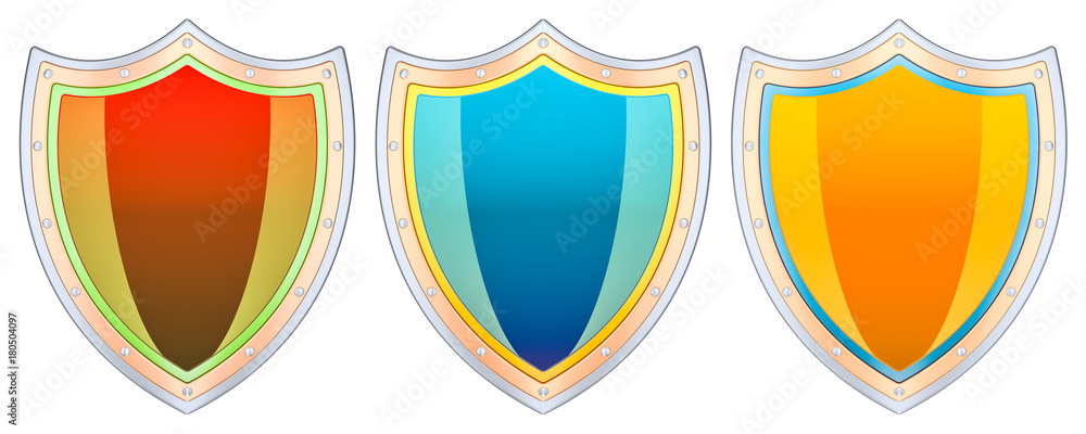 Poster set of colored shield, 3d rendering