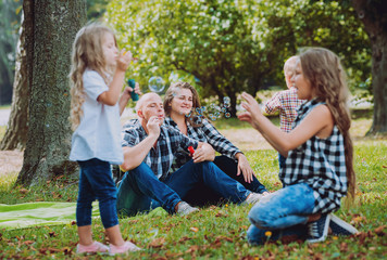 Young family with cheerful children in the park