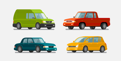 Cars, icons set. Transport, transportation, vehicle concept. Vector illustration