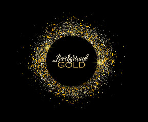 Vector illustration of a golden glitter texture on a black background. Circle of Gold sparkles