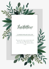 Fototapeta na wymiar Vector illustration invitation card template with branches and leaf decoration