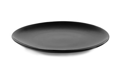 Empty black plate  isolated on a white background