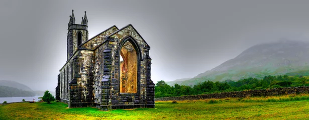 Acrylic prints Nature Hdr processing of Dunlewey or Dunlewy church in Co. Donegal. Dún Lúiche Landscape of Ireland.