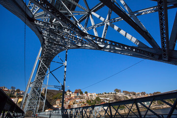 Dom Luis I bridge over the Douro river, inside view, Porto, Portugal.