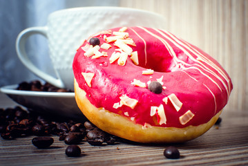 Chocolate donut with coffee