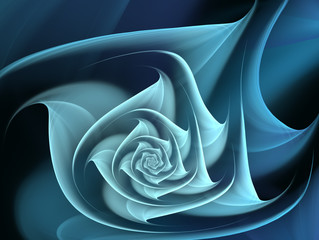 Abstract blue fractal flower on a dark background. - obrazy, fototapety, plakaty