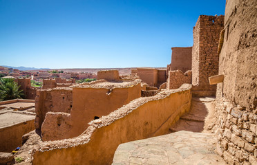 Narrow streets of Kasbah Ait Ben Haddou in the desert, Morocco