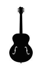 Hollow Body Jazz Guitar Silhouette With F Holes. Vector Illustration Of Hand Drawn, Unmarked, Imaginary Archtop Guitar Silhouette. Release not needed, no copyright infringement.