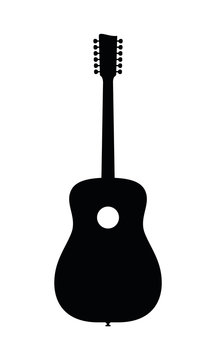Twelve String Acoustic Guitar Silhouette. Vector Illustration Of Hand Drawn, Unmarked, Imaginary Twelve String Acoustic Guitar Silhouette. Release not needed, no copyright infringement.
