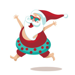 Christmas illustration cartoon Santa Claus unning in an inner tube. EPS 10 vector.