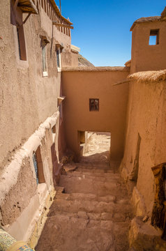 Narrow streets of Kasbah Ait Ben Haddou in the desert, Morocco