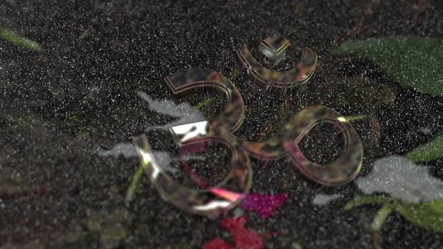 Beautiful Om Symbol And Flowers Of Puja Ceremony