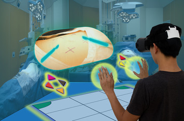 Smart medical with augmented and virtual reality technology concept, medical student use ar and vr...