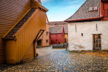 Fototapeta na wymiar Historic colorful buildings in Bryggen