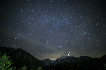 Fototapeta premium 大町から北アルプス星空