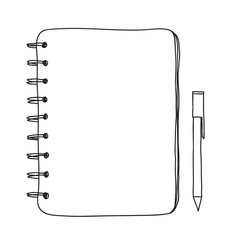 notebook and  pen hand drawn vector line art illustration