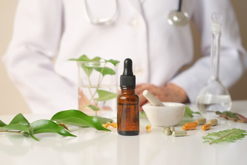 the scientist or doctor make herbal medicine from herb in the la