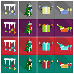 Flat Line Holiday Christmas Icons Set. Vector Set of 42 New Year Holiday Modern Line Icons for Web and Mobile. Winter Season Icons Collection