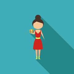 Vector illustration cartoon mother with present. Isolated white background. Flat design. The woman and gift box. 8 march