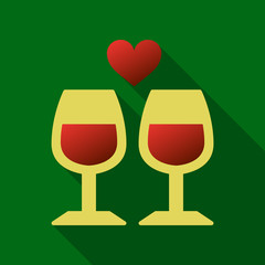 Two glasses of wine or champagne. Cheers icon. Vector illustration. heart