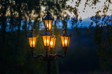old street lamps at dusk