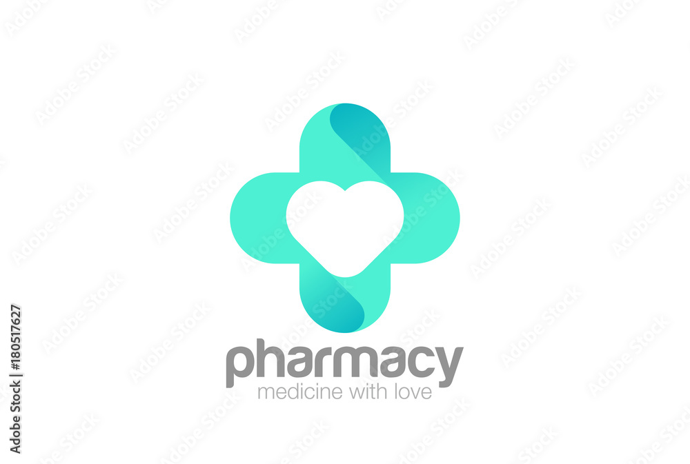 Sticker pharmacy medical clinic cross logo vector heart. medicine icon