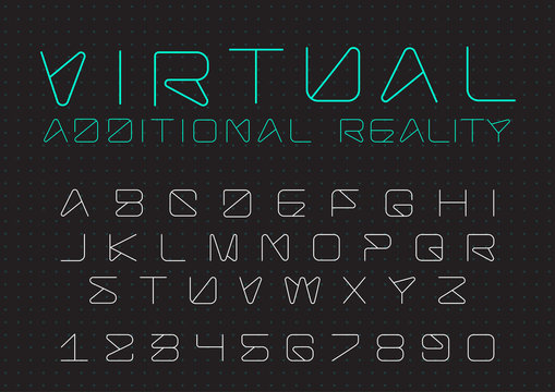 Futuristic vector Font. Digital Virtual Reality Technology