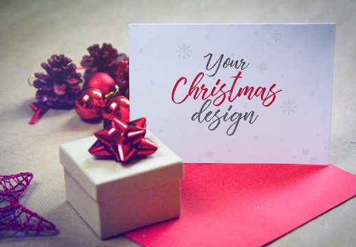 Christmas Card with Gift Mockup 