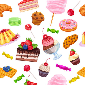 seamless pattern with confectionery and sweets
