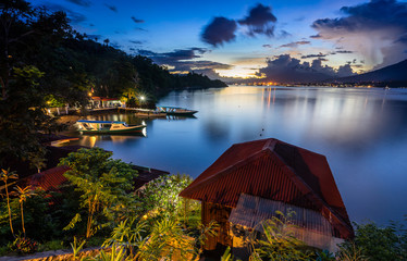 Beautiful sunset over the Lembeh strait in Indonesia 