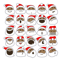 Black Santa Claus Christmas Emoticons. Vector Illustration Of African American Santa Claus Emoticons For Christmas