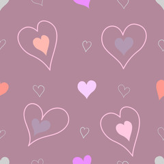 Fototapeta na wymiar Seamless cute pink pattern with hand-drawn bows and hearts for girls