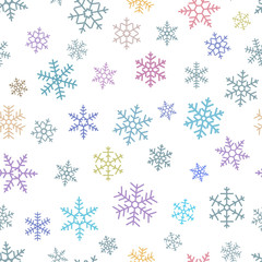 Seamless simple pattern of different blue geometric snowflakes