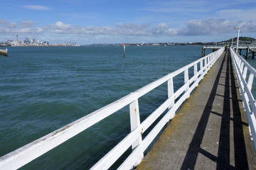 Fototapeta na wymiar Okahu bay wharf with Auckland skyline