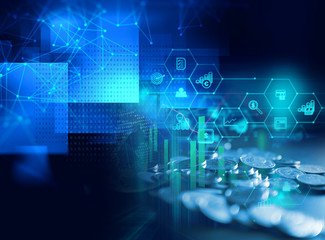 business and learning icon  on blue technology background