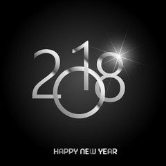 Happy New Year greeting card with shining silver text on black background. 2018 Vector