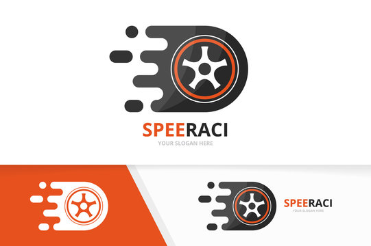 Vector Fast Wheel Logo Combination. Speed Tire Symbol Or Icon. Unique Car And Digital Logotype Design Template.