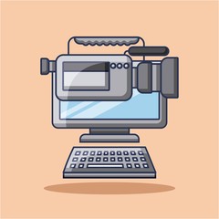 computer and film camera gadget technology vector illustration