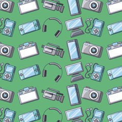 set of gadgets technology device digital elements seamless pattern vector illustration