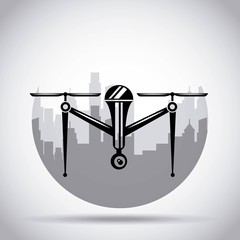 drone on the city background with camera mechanism remote controlled vector illustration
